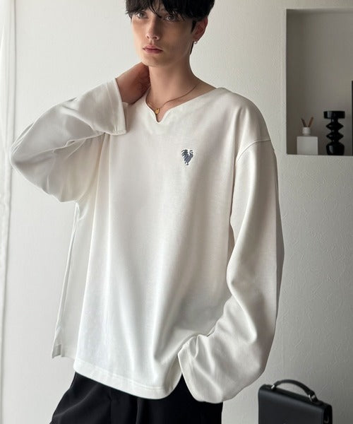 【Classical Origin】「着心地と、上質感と。」Soft Ponte V-Neck T-Shirt／ポンチ素材Vネック胸刺繍Tシャツ（長袖） co1150049