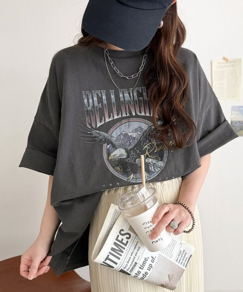 《Javaジャバコラボ》ゆるっとカジュアルに着こなす。綿100%ピグメント加工グラフィックプリントTシャツ＆ロンT(半袖)(長袖) jv1050148