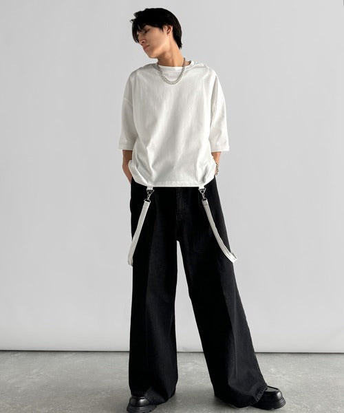 Belt Design Transformable Cropped T-Shirt／脱着式ベルトデザインショート丈Tシャツ co1150015