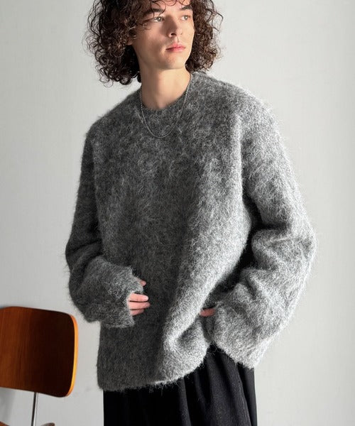 【Classical Origin】「深みのある1着。」ミックスシャギー素材クルーネックセーター／Mixed Shaggy Crew Neck Sweater co0780010