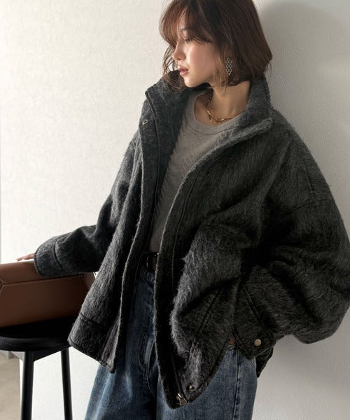 【Classical Evon】洗練された大人の魅力を惹き出す。シャギースタンド比翼デザインブルゾン ev1265025