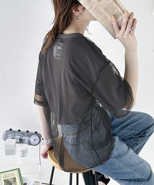 《JaVa ジャバコラボ》1枚でレイヤードが完成。チュールレイヤードバックプリントTシャツ jv1010288