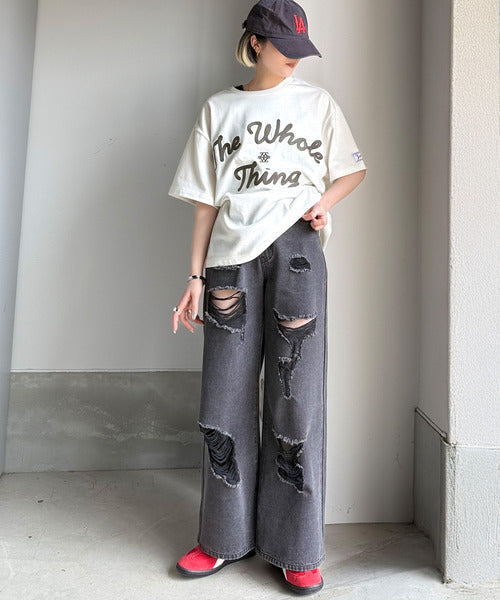 《JaVaジャバコラボ》“トレンドを纏う”コード刺繍ロゴ半袖Tシャツ(オーバーサイズ) jv1329032