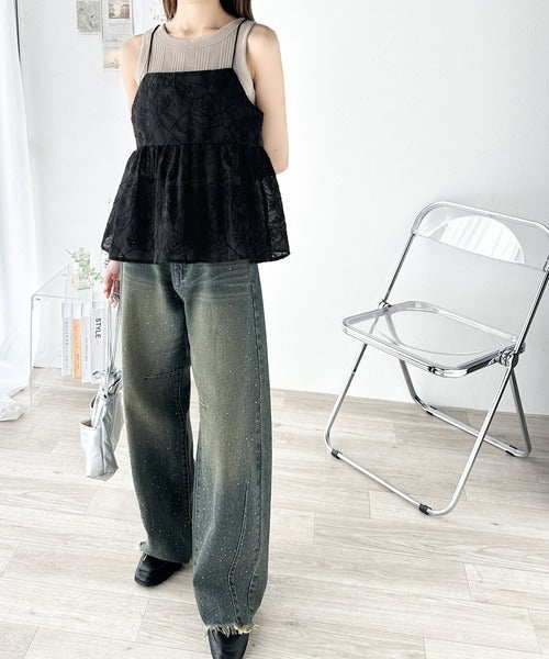 大人のレイヤードスタイル。シアー花柄刺繍オーバーキャミビスチェ ce1240035