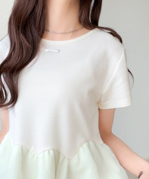 【mily bilet】可憐に揺れて、ときめきを纏う♪前後2wayペプラム切替フリルデザインTシャツ（半袖） mi1019140