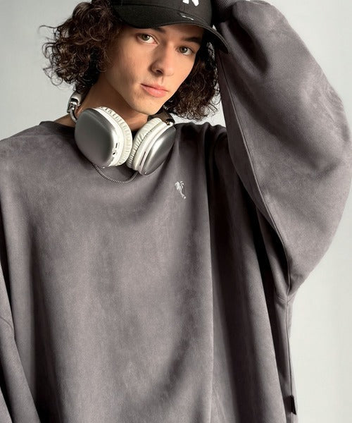 【Classical Origin】「やっぱりビッグシルエット！」スウェードポンチ素材ビックシルエットトレーナー（長袖）/Suede material big silhouette sweatshirt co1010030