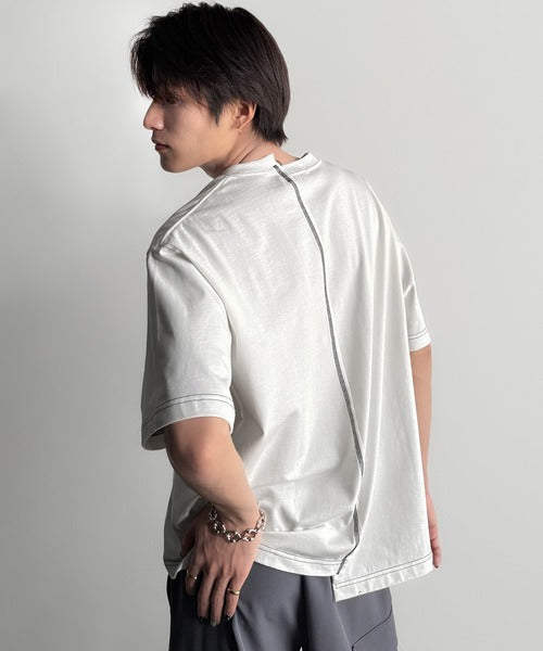 Asymmetric Stitch Design T-Shirt／アシンメトリーデザイン配色ステッチTシャツ co1150013