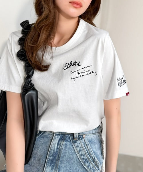 前後ダブル刺繍で、後姿だってぬかりなくかわいい♪ 綿100％グラフィック飛び刺繍Tシャツ (半袖) ce1260546