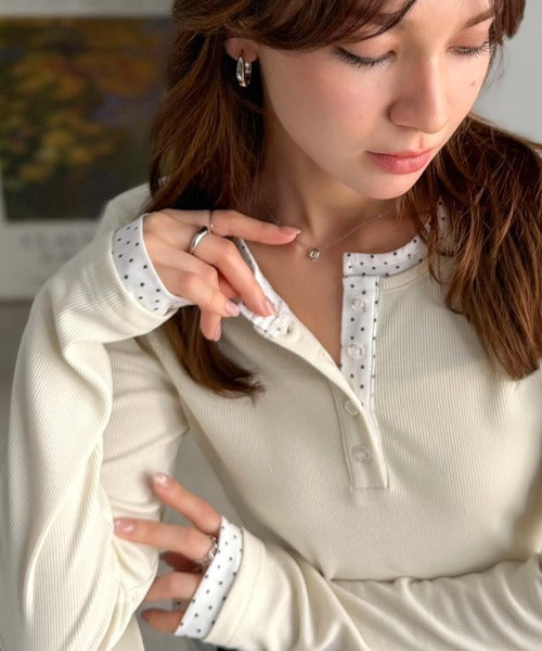 【mily bilet】重ね着いらずで、ひとクセ可愛い。レイヤードヘンリーネックカットソー（長） mi1359083