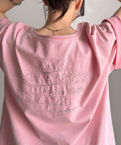 綿100%メンズライクヴィンテージウォッシュ☆前後2way刺繍ワイドネックTシャツ ce1260421