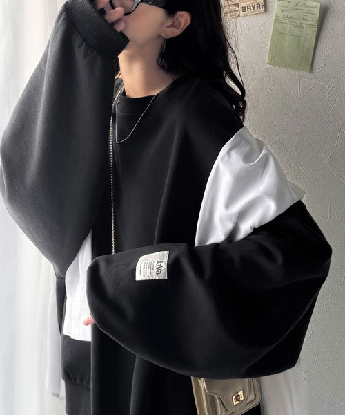 《JaVaジャバコラボ》リラクシーに着こなす、オンナっぽカジュアル！裏起毛ワイドネックビックスウェット jv1050329