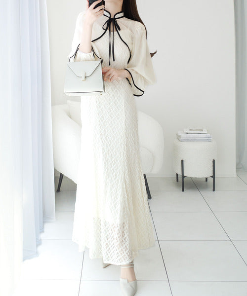 【mily bilet】トレンドをかわいく楽しんで♪パイピング配色シアーボレロセットアップ花柄レースキャミワンピース mi1139083