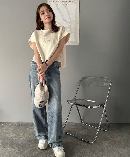 《JaVaジャバコラボ》上品な大人の抜け感。フロントPAEANエンボス加工半袖Tシャツ（ロゴ） jv1260427