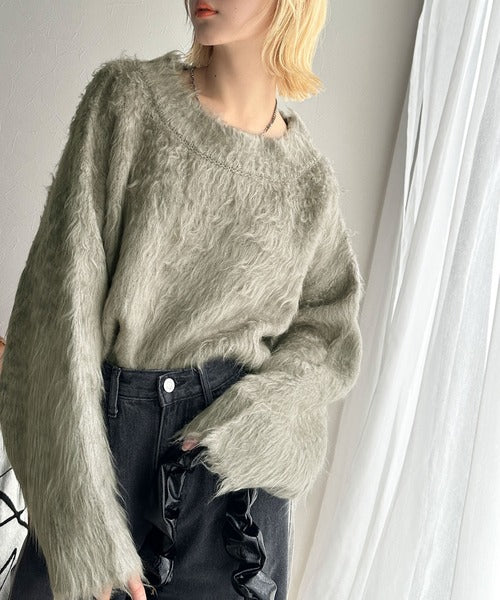 お洒落を楽しむ秋の必需品。ふわふわシャギー素材クロップド丈ニット（無地＆ボーダー） ce1260359