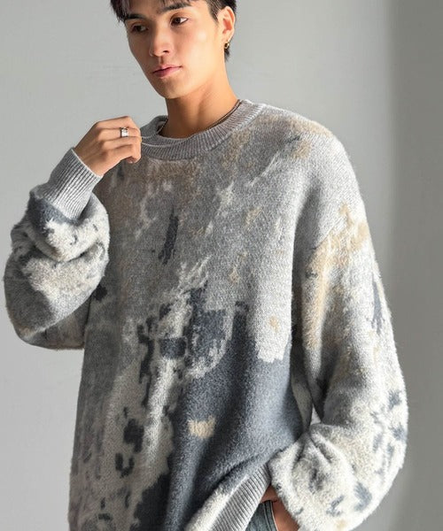 【classical origin】ニュアンス柄Wジャガードシャギーニット／Nuanced Pattern Double Jacquard Shaggy Knit ao1260497