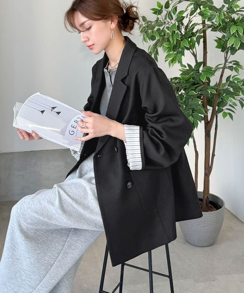 【mily bilet】折ってもかわいい♪春まで着れちゃう万能アイテム。裏地付きダブルボタンテーラードジャケット mi1329089