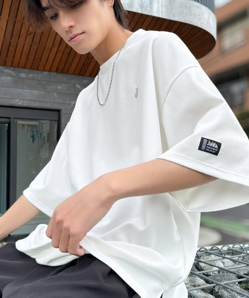 《JaVaジャバコラボ》【接触冷感・UVカット機能付き】シャリ生地で夏も快適！胸刺繍 梨地カットジョーゼットTシャツ（オーバーサイズ） jo1010057