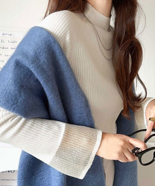 動くたび大人フェミニン。袖シアーハイネックリブニット ce1020154