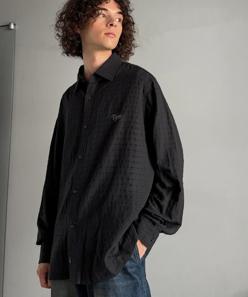 【Classical Origin】「凹凸感の存在感。」綿100％胸元刺繍入りドビー織シャツ（長袖）／Dobby Weave  Embroidered Shirt co1320003
