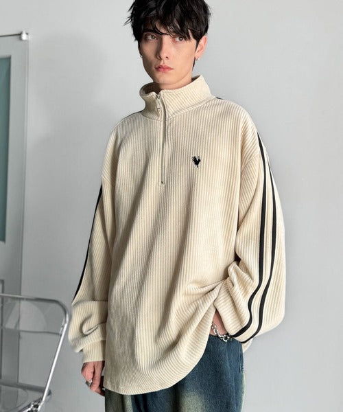 【Classical Origin】「素材推し。」コーデュロイ素材Wラインハーフジップトレーナー／Corduroy DoubleLine Half-Zip Trainer co1010026