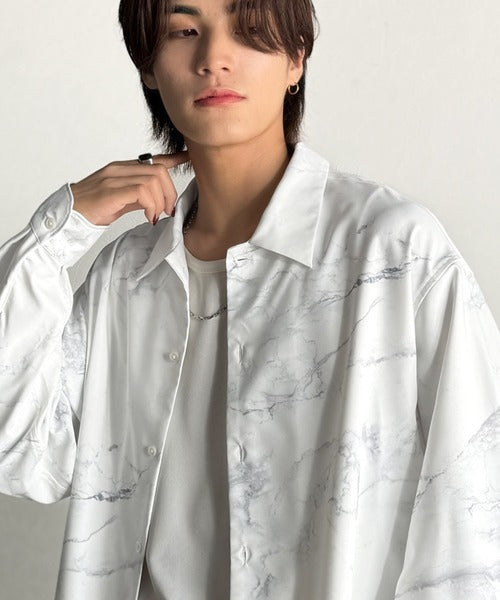 【Classical Origin】「都会的スタイル」。総柄ドレープキャンプカラーシャツ（長袖）/Relaxed Drape All-Over Pattern Camp Collar Shirt co1150039