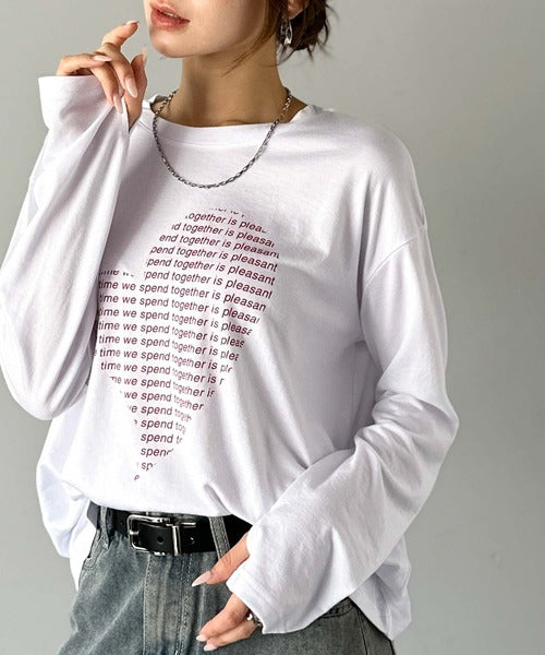 【mily bilet】 ハートが映える♪大人カジュアルMIX◎ハートグラフィック指穴ロングTシャツ mi1029154