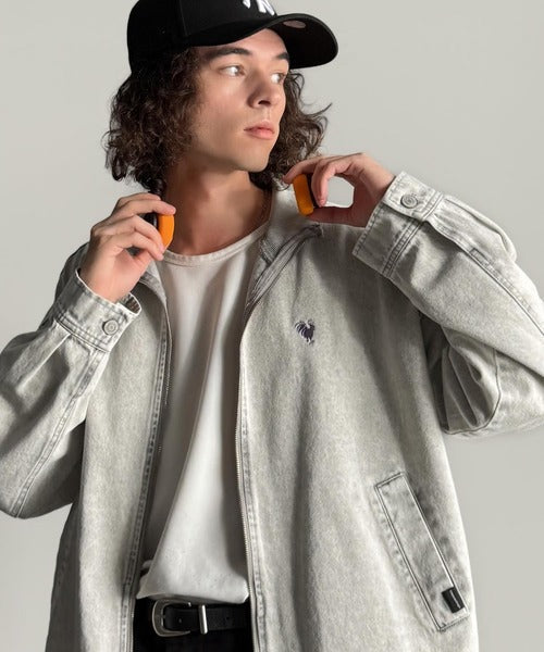 【Classical Origin】Vintage-Washed High-Neck Denim Jacket／ヴィンテージ加工ハイネックデニムジャケット co1010029