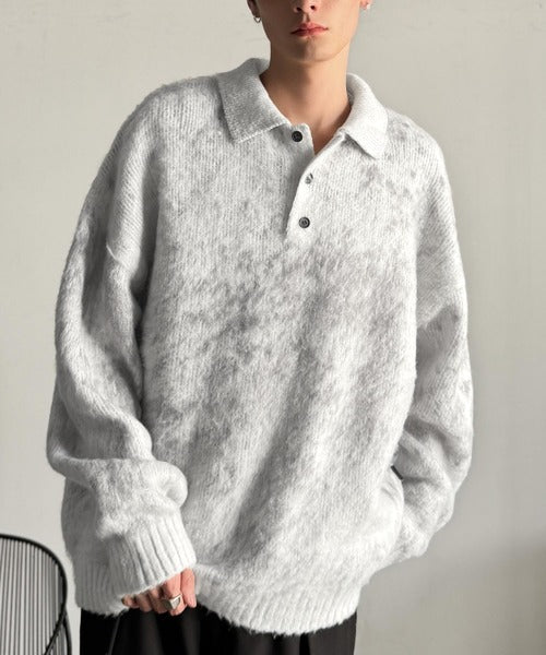 【Classical Origin】「まるで毛布。」モヘアライクシャギー素材ニットポロシャツ／Mohair-Like Shaggy Knit Polo Shirt co0780004