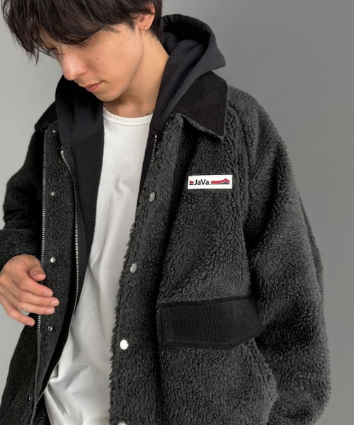 《JaVaジャバコラボ》ただのボアじゃ、物足りない。裾ドローコード付きコーデュロイ襟ハンティングボアアウター（ミドル丈） jo1150098
