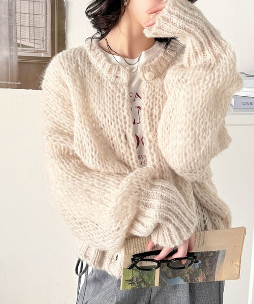 ガーリーな抜け感。前後2way度甘メッシュニットカーディガン ce1260219
