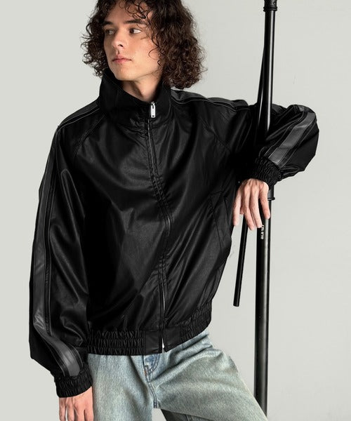 【Classical Origin】High-Neck Leather Track Jacket／ハイネックレザートラックジャケット co1150040