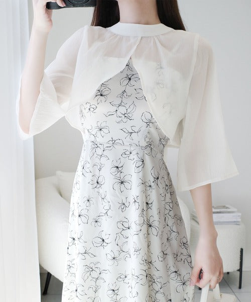 【mily bilet】透け感コーデ でつくる、映えガーリー。前後2WAY花柄シアーボレロセットアップキャミワンピース mi1139082