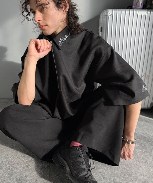 「高見え確定。」刺繍デザインジップシャツ／Embroidered Design Zip Shirt co1010043