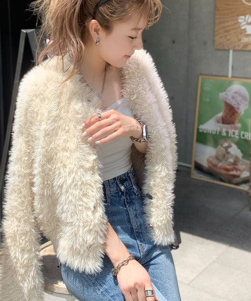 【mily bilet】ふんわり大人可愛い。ボリューム袖クロプドシャギーカーディガン mi1259002