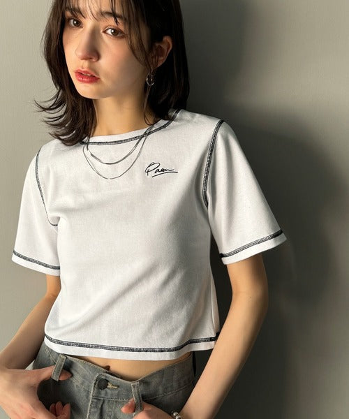 1枚で今っぽデザイン♪PAEAN刺繍配色ステッチチビTシャツ（半袖） ce1020200