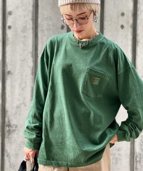 《JaVaジャバ コラボ》綿100％ピグメント加工ポケット付きロングTee jv1029002