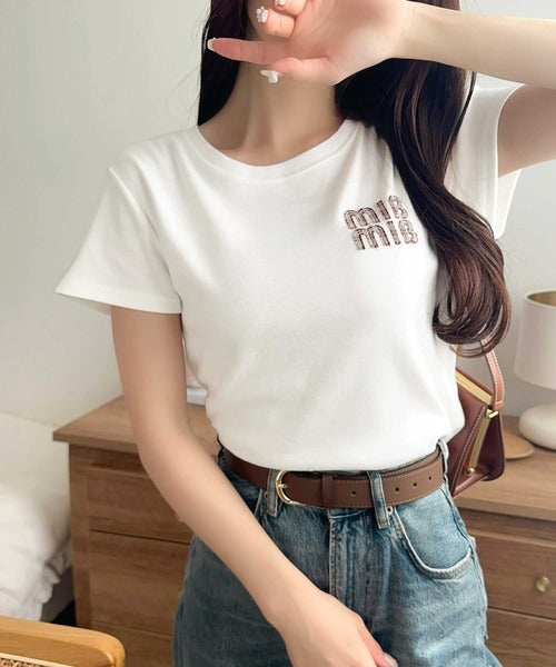 【mily bilet】スタイルよく、着心地いい。絶対使えるシンプルT♪ワッペンコンパクトTシャツ（半袖） mi1329084