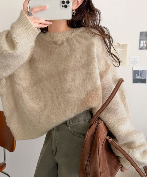 【mily bilet】きゅんモテニット♪柔らかな配色を、ふんわり軽やかに。ニュアンス柄短丈ニットプルオーバー mi1029208