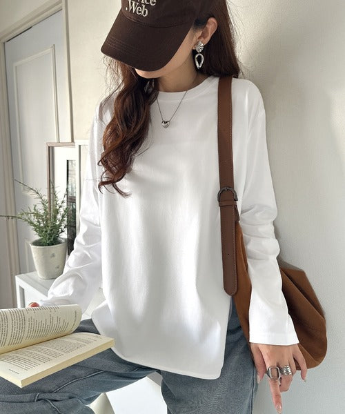 品よく、楽ちん。大人の余裕が漂う。シルケット素材 レイヤード ラウンドヘム 長袖 ロンTEE ce1020296