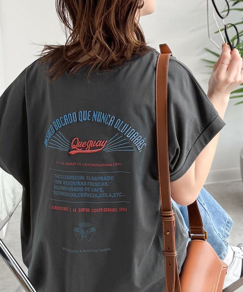 《JaVaジャバコラボ》背中で魅せる。バック刺繍フレンチスリーブTシャツ（半袖） jv1050358
