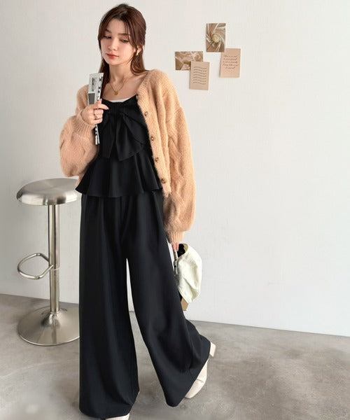【mily bilet】ひと目で恋して、一枚で華やぐ♪ビッグリボンペプラムサロペット mi1019170