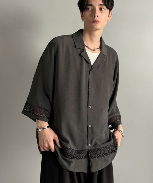 レースが語る、大人の余裕。レース切り替えオープンカラーシャツ / Lace Panel Open Collar Shirt co1010011