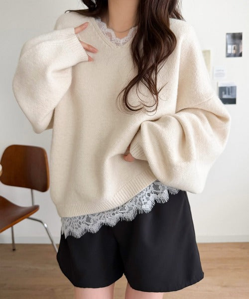 【mily bilet】着るだけで垢抜ける大人フェミニン。レースドッキングふわもちニット mi1029194