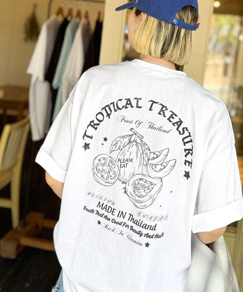 《JaVaジャバコラボ》周りと差がつくアート感。綿100％ タイ☆トロピカルフルーツ柄☆ビッグTシャツ jm1029128