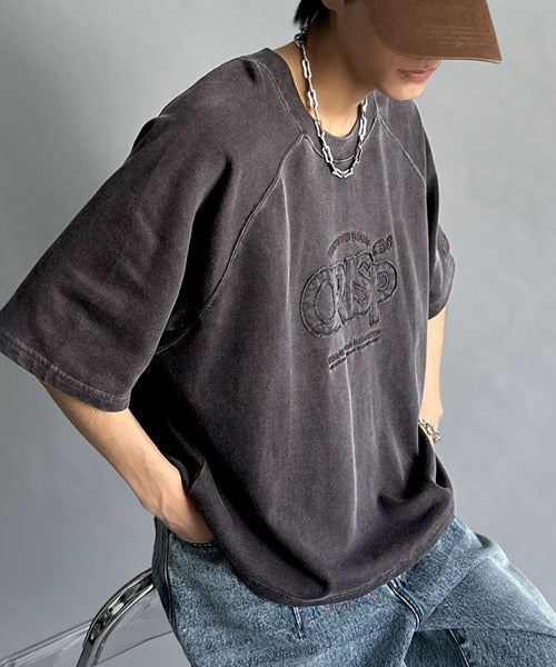 《JaVa ジャバコラボ》裾はドロストでお好みのシルエットに。ヴィンテージライクな半袖ロゴスウェット jm1029126