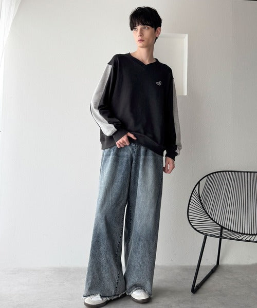 【Classical Origin】「個性をアクセントに。」袖ライン配色Vネックスウェットトレーナー（長袖）／Color Blocked Sleeves V-Neck Sweat Trainer co1150044