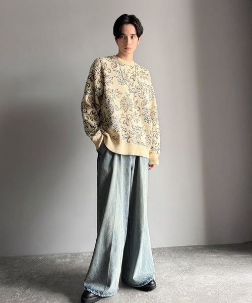 【classical origin】視線を奪う、ジャガード花柄ニット／Jacquard Floral Knit Sweater ao1020311
