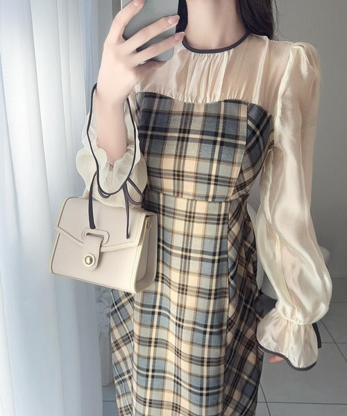 【mily bilet】上品でフェミニン。シャイニーシアードッキングIラインチェックワンピース mi1139046