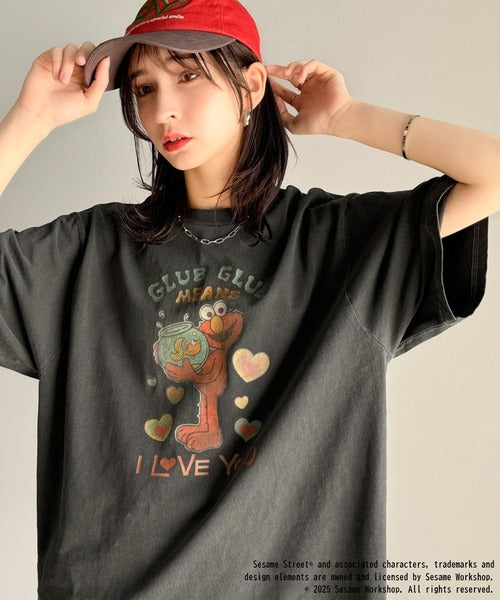 大人カジュアルにハマる。綿100％セサミキャラピグメント加工ビッグTシャツ cm1330004