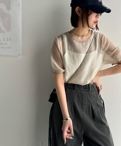これ一枚で洗練スタイルの完成。キャミドッキングシアーブラウス（半袖） ce1265005